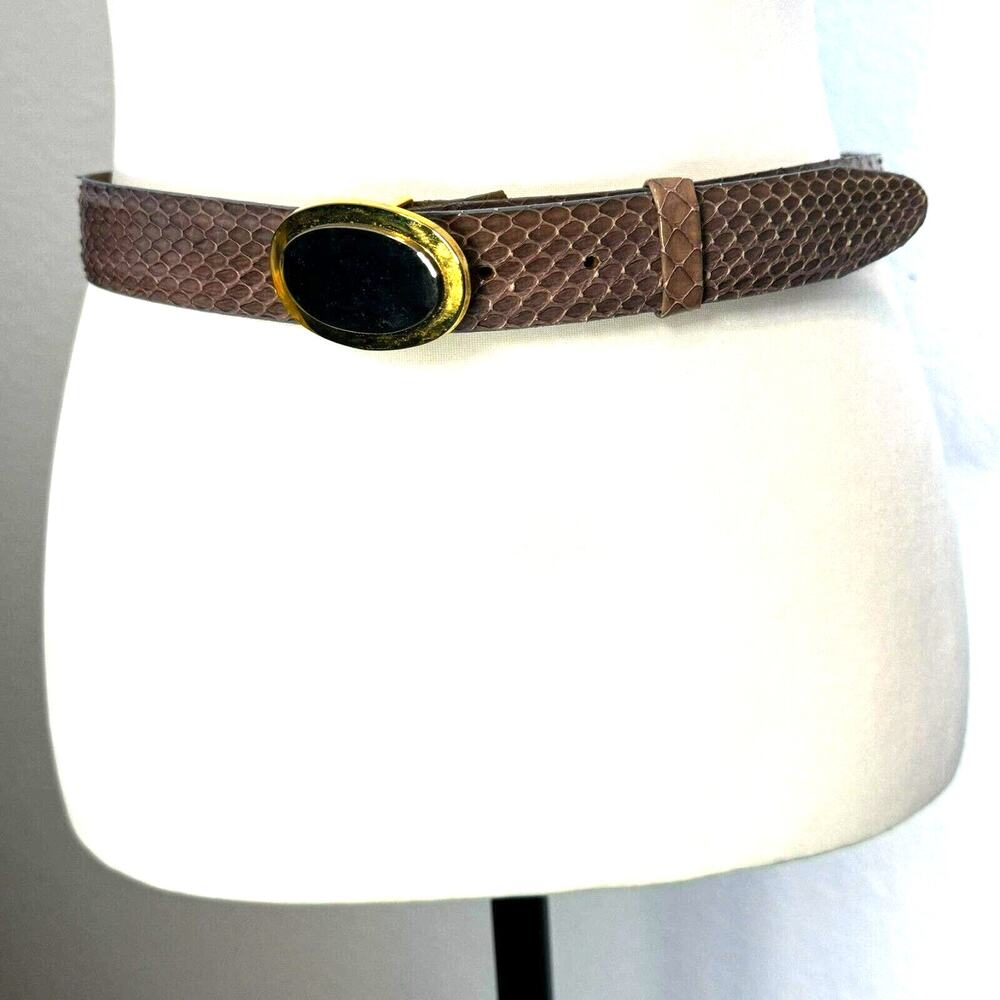 EMMANUEL | Large Genuine Reptile Veritable Snake Belt Silver Gold Tone Buckle‎